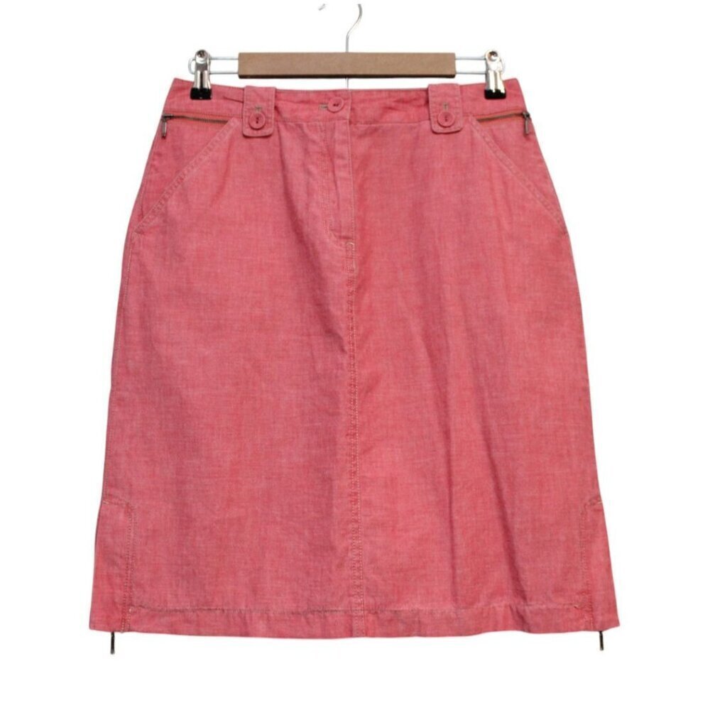 Vintage J Jill Chambray Denim Skirt Size 8 Red 100% Cotton Casual Boho